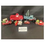 Group of decorative Christmas tree trucks