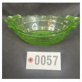 Green depression glass dish