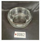 Vintage 9" glass serving bowl w/ twisted silver