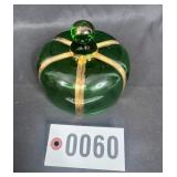 Vintage emerald green glass powder jar lid only