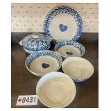 (6) pcs: Tienshan blue sponge stoneware 9"