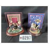 (2) Amish quilt scenes - poly resin on wood base,