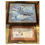 (2) large framed Native American winter scene