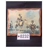 Native American horse themed wood wall clock, 11"