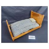 Vintage wooden doll bed w/ mattress & pillow