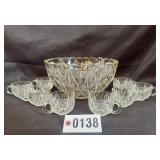 Pressed glass starburst punch set w/ 11.5" bowl