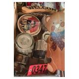 (2) wall pencil sharpeners, jar of marbles and