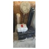(2) electric room heaters and (3) fans