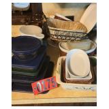 Assorted bakeware and pyrex covered dishware