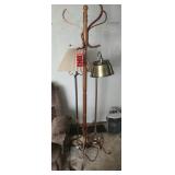(2) brass floor lamps and coat rack