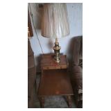 Maple end table and brass lamp