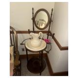 Washstand w/shaving Mirror and Bowl and Pitcher