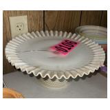 White Hobnail Stemmed Cake Plate