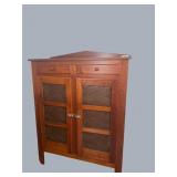 Cherry and Oak tin punch pie safe, 6-panel, (2)