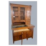 2-pc early primitive oak kitchen cupboard and dry
