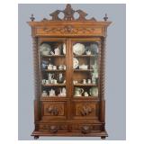Oak, hevily carved with art and music motif glass