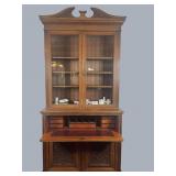 (2) pc oak plantation desk with setback glass