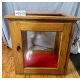 Oak, glass, lighted display cabinet 27in x 26in x