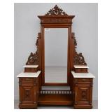 Walnut Vanity 7ft x 59in x 21in with ornate