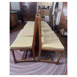 (8) mission oak, upholstered, slat-back dining