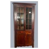 Cherry primitive 3-corner Cupboard, glass front