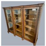 Oak 3-door, glass front display cabinet with