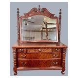 Mahogany mirrored dresser, carved ball and claw