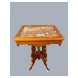 Woond marble top carved parlor table, 23.5" x 18"
