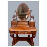Mahogany vanity with bevelled swivel mirror, (8)