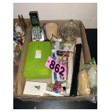 Flat of Yarn Needles / Telephone / Glass Jar