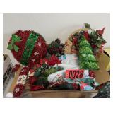 Tinsel Ornaments & Tree Skirt Box Lot