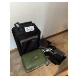 Rolling Suitcase & Green Hard Train Makeup Case