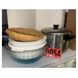Stainless Stockpot & Blue Mixing Bowl Lot