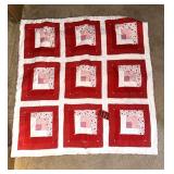 Handmade Red & White Log Cabin Quilt
