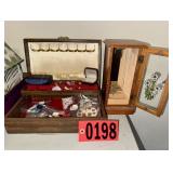 Two Wooden Jewelry Chests & Costume Jewelry