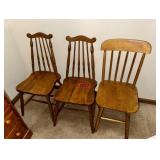 Trio of Mismatched Spindle Wood Kitchen Chairs
