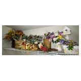Faux Floral Harvest Basket & Birdhouse Planter