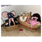Woven Splint Picnic Baskets & Stuffed Animals