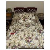 Queen Size Wood Bed Frame & Floral Bedding