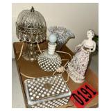 Fenton Milk Glass Hobnail & Crystal Boudoir Lamp