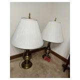 Pair of Antiqued Brass Metal Table Lamps