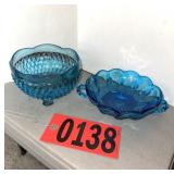 Vivid Blue Pressed Glass Footed Server Lot