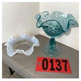 Fenton Opalescent Blue & White Hobnail Bowls