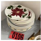Poinsettia Holiday Ceramic Dinner Plates Stack