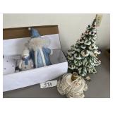 Plush Blue Santa & Lighted Ceramic Tree Set