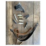 Assorted pocket knives, leather belt and strap,