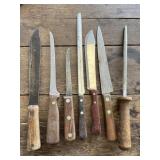 (6) assorted kitchen/butcher knives and one
