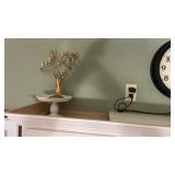 Cake plate,  Gold tree,  clock, covered cookie
