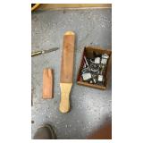 Padlocks leather strap on board brass knife,