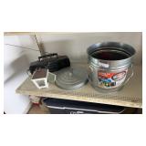 Bucket container lid with birdseed Sony radio